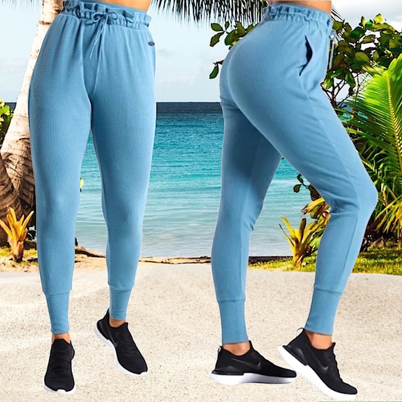 Gymshark Studio Pants Teal Ribbed Joggers Size S High Rise GLJG3691 Gym Lounge - Picture 2 of 15